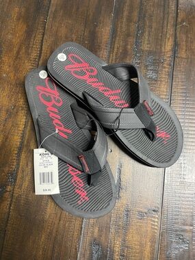 Budweiser Men's Black Flip Flop Sandals with Red Script Logo